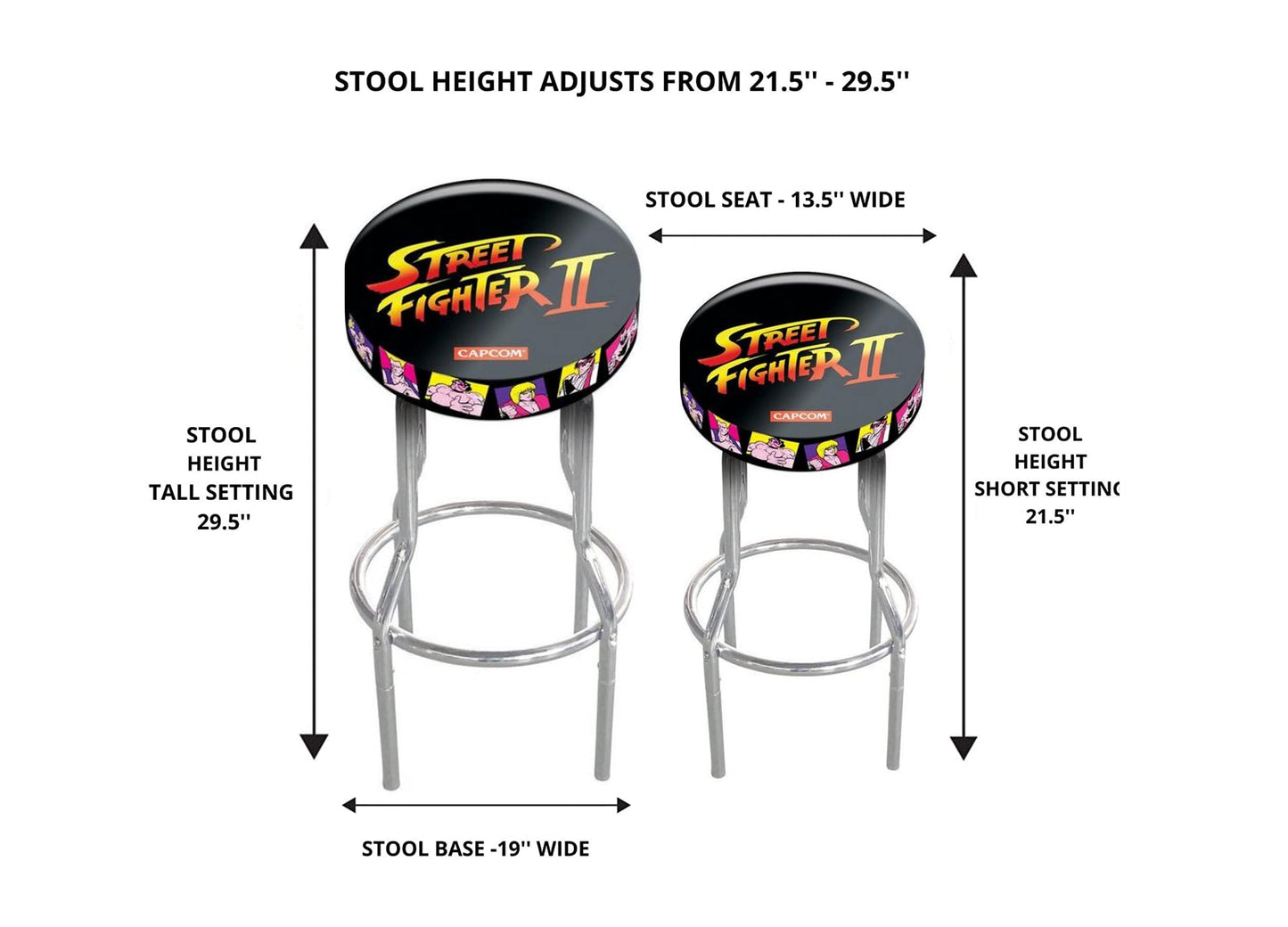ARCADE1UP Legacy Stool Adjustable Height 21.5 inches to 29.5 inches (Street Fighter II Capcom)