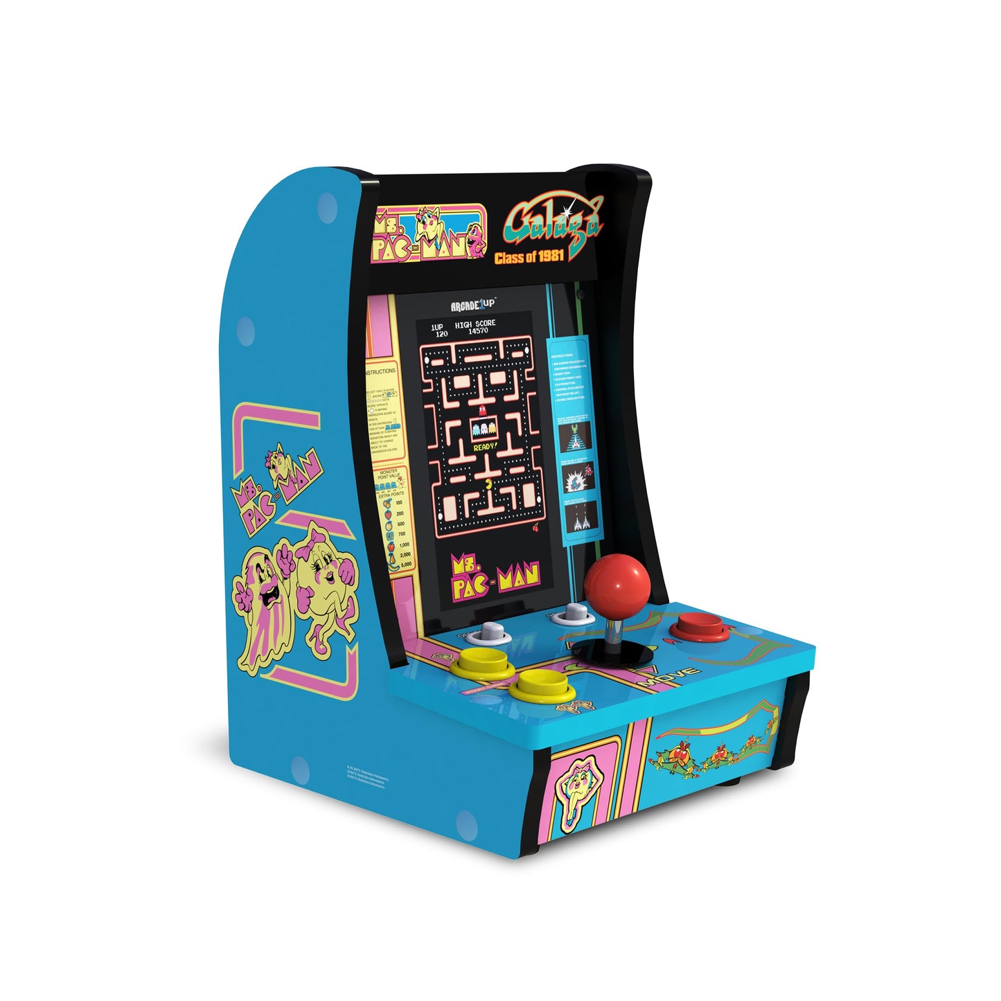Arcade1Up Class of ‘81 Ms. PAC-Man/Galaga Countercade – 3 Classic Games, Retro Game Console for Home, Portable Console with 7-inch Screen, Table-top Video Game for Game Room
