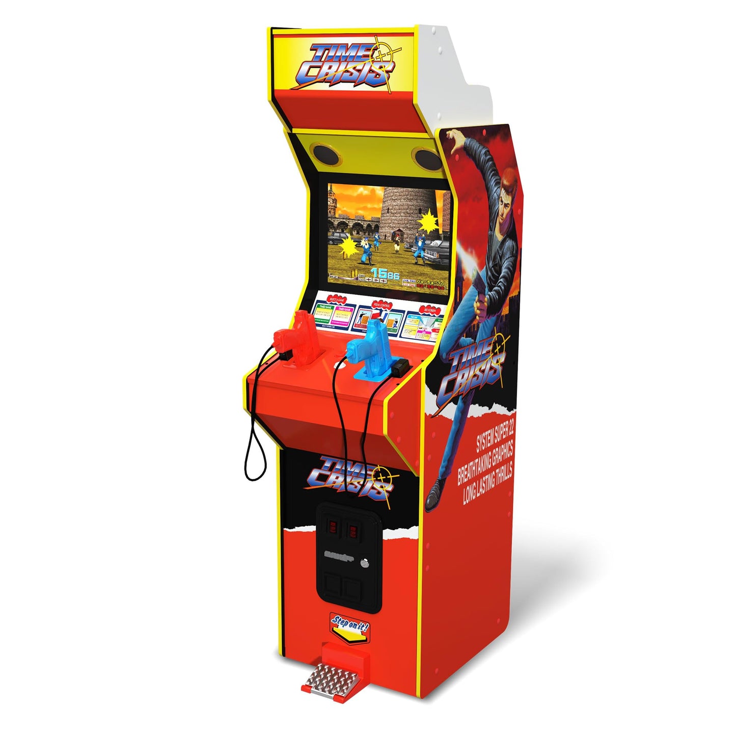 Arcade1Up 17" Time Crisis Arcade Game Machine, LCD Screen Multiplayer w/ Stand Up Cabinet - High Resolution Light Gun Video Gaming Machine