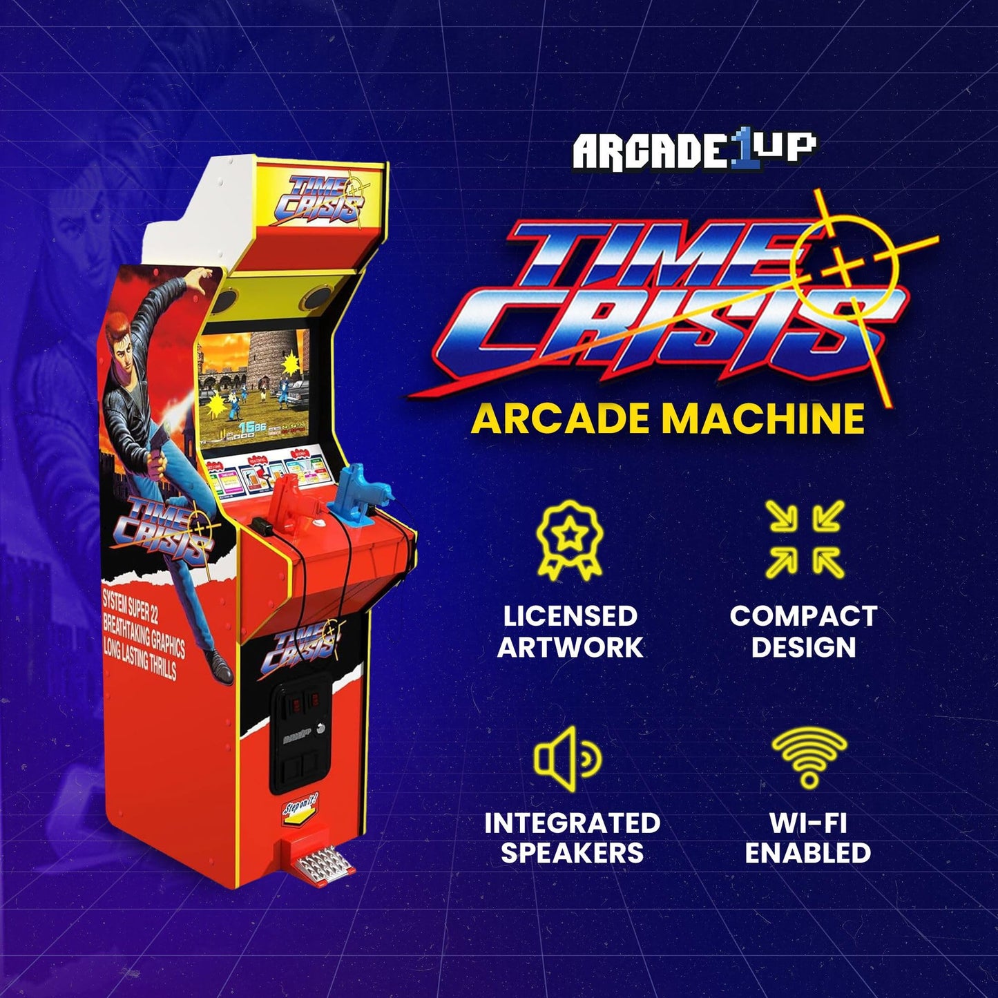 Arcade1Up 17" Time Crisis Arcade Game Machine, LCD Screen Multiplayer w/ Stand Up Cabinet - High Resolution Light Gun Video Gaming Machine
