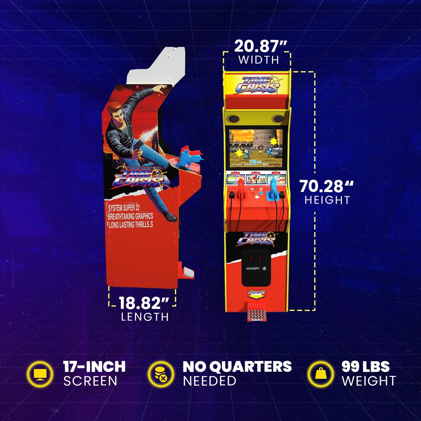 Arcade1Up 17" Time Crisis Arcade Game Machine, LCD Screen Multiplayer w/ Stand Up Cabinet - High Resolution Light Gun Video Gaming Machine