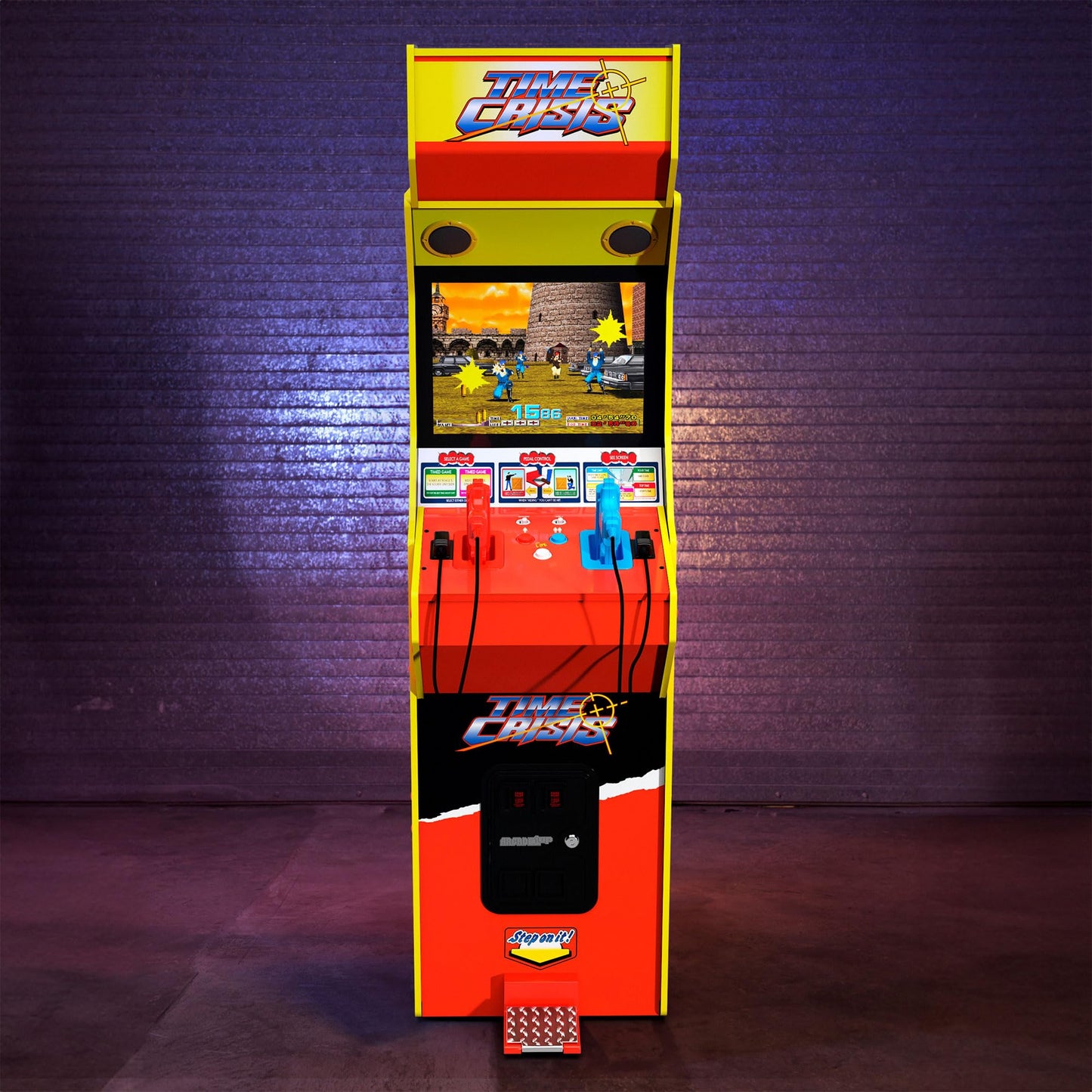 Arcade1Up 17" Time Crisis Arcade Game Machine, LCD Screen Multiplayer w/ Stand Up Cabinet - High Resolution Light Gun Video Gaming Machine