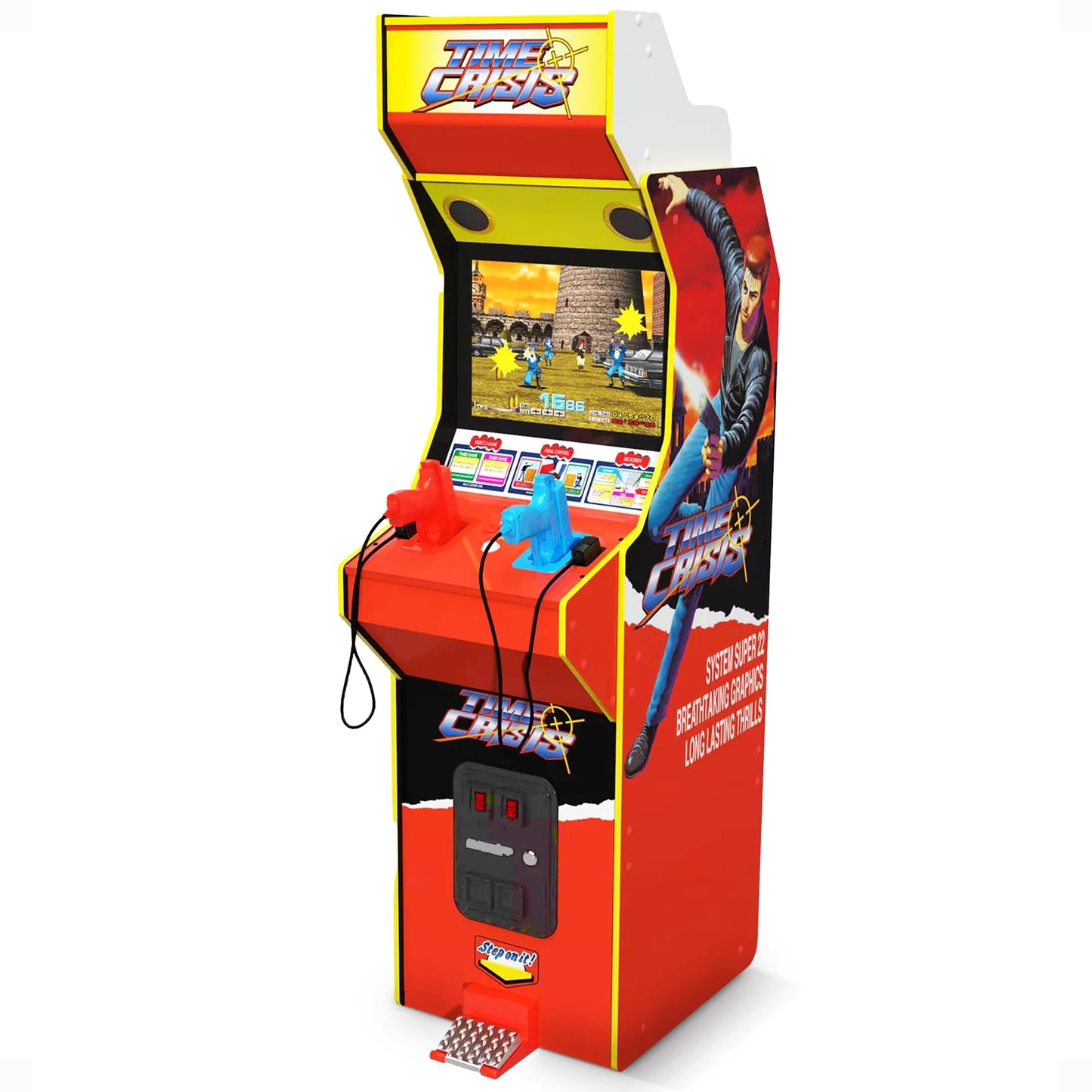 Arcade1Up 17" Time Crisis Arcade Game Machine, LCD Screen Multiplayer w/ Stand Up Cabinet - High Resolution Light Gun Video Gaming Machine