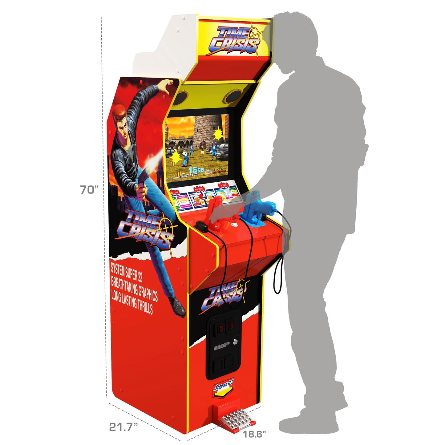 Arcade1Up 17" Time Crisis Arcade Game Machine, LCD Screen Multiplayer w/ Stand Up Cabinet - High Resolution Light Gun Video Gaming Machine