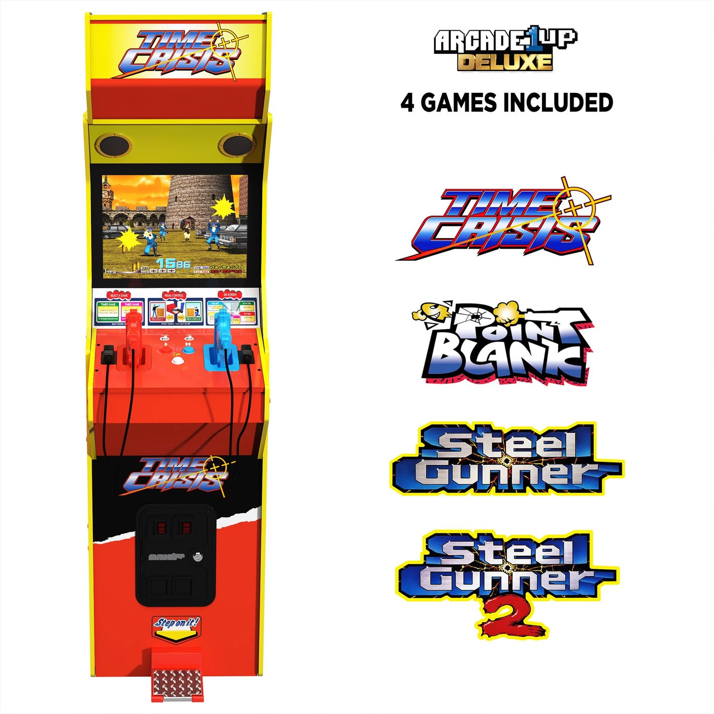 Arcade1Up 17" Time Crisis Arcade Game Machine, LCD Screen Multiplayer w/ Stand Up Cabinet - High Resolution Light Gun Video Gaming Machine